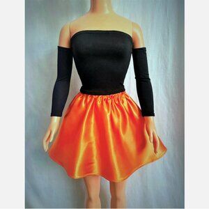 Black rayon top, sleeves. Orange satin mini skirt. for My Size Barbie Doll. New